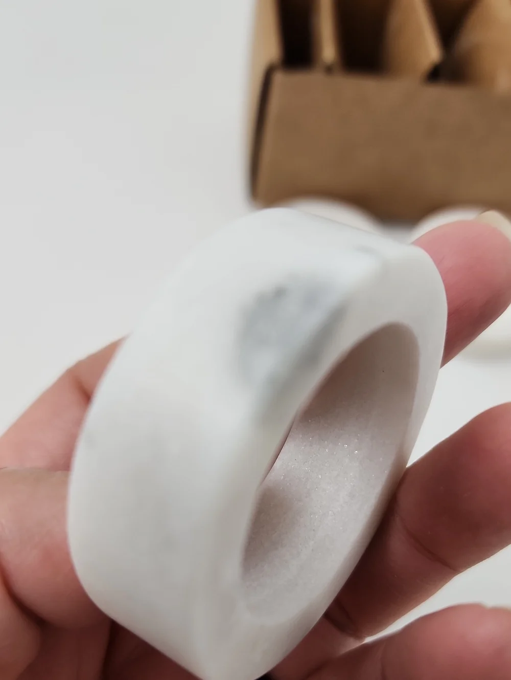Pottery Barn Handcrafted Thin Marble Napkin Rings - Set of 4 Off White